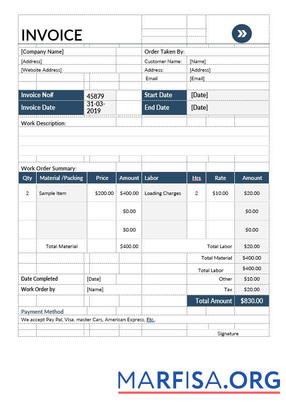 Blank Moving Company Invoice Template